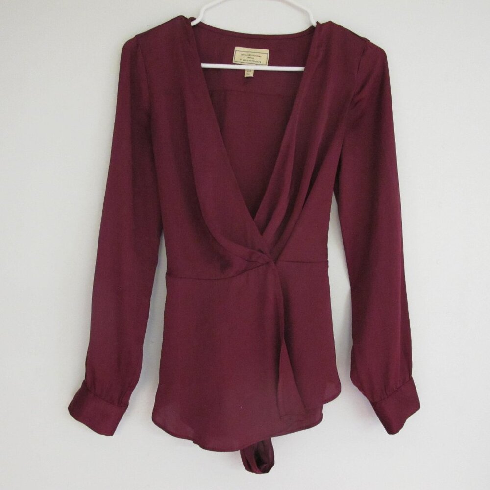 Anthropologie Purple Keyhole Wrap Blouse - Long Sleeve Top